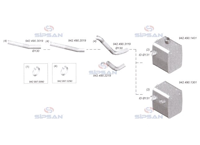 MRC ACTROS EXHAUST FLEXIBLE PIPE WITH CLAMP SET